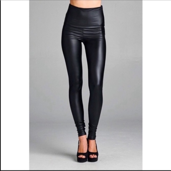 Black Faux Leather Leggings for Women High Waisted Stretch Butt Lift Fleece  Lined Pleather Pants